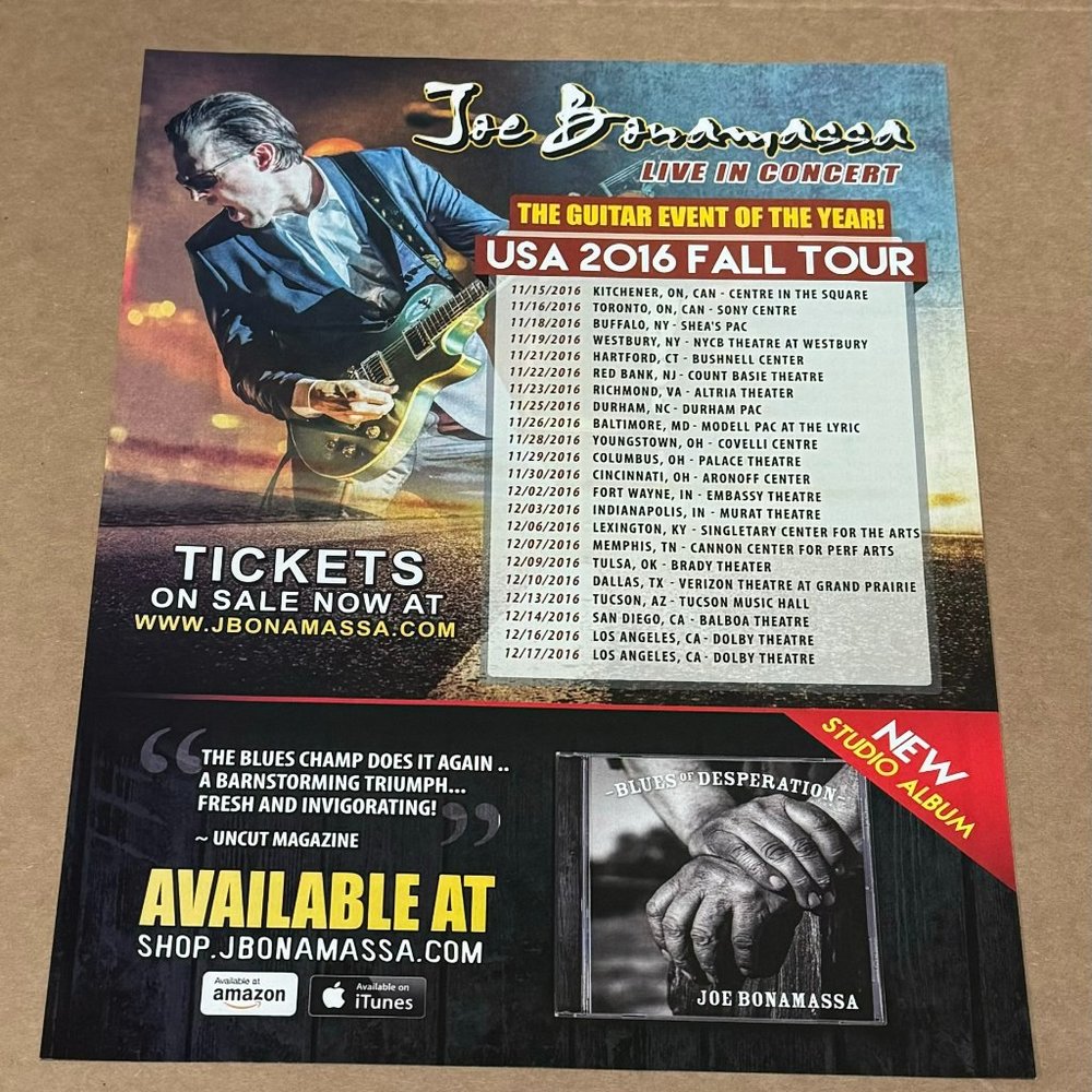 Joe Bonamassa - USA 2016 Fall Tour - Promo Ad - Music Print Ad - 2016
